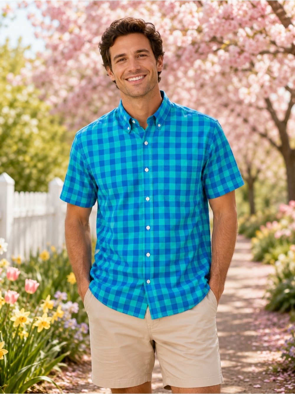 Men's J. Crew Blue Check Short-Sleeve Button-Down Shirt